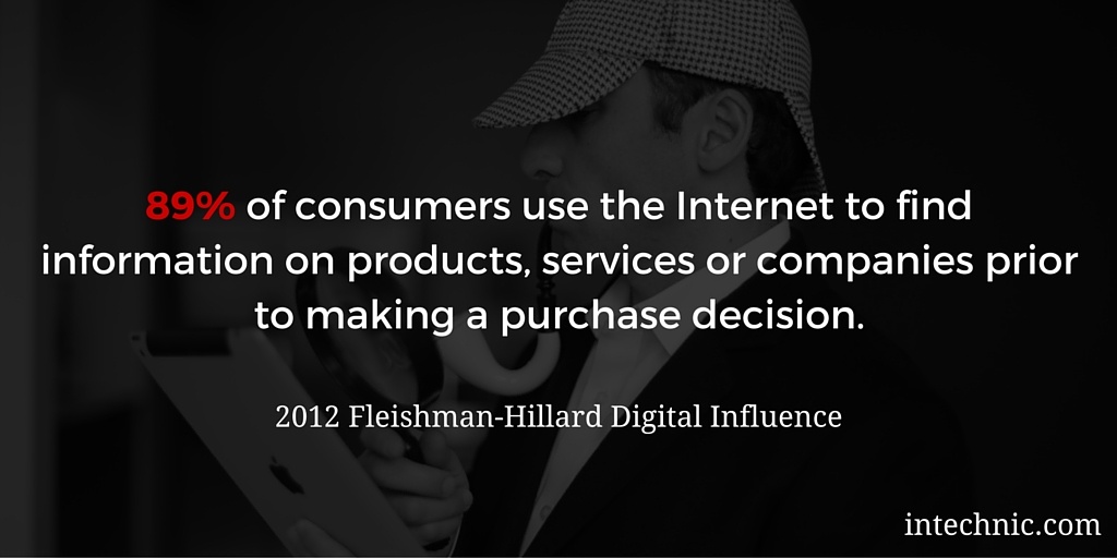 89 of consumers use the Internet to find information on products, services or companies prior to making a purchase decision