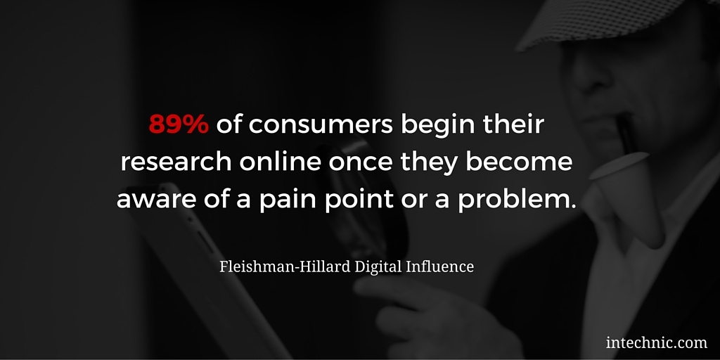 89 percent of consumers begin their research online once they become aware of a pain point or a problem 89 percent of consumers begin their research online once they become aware of a pain point or a problem