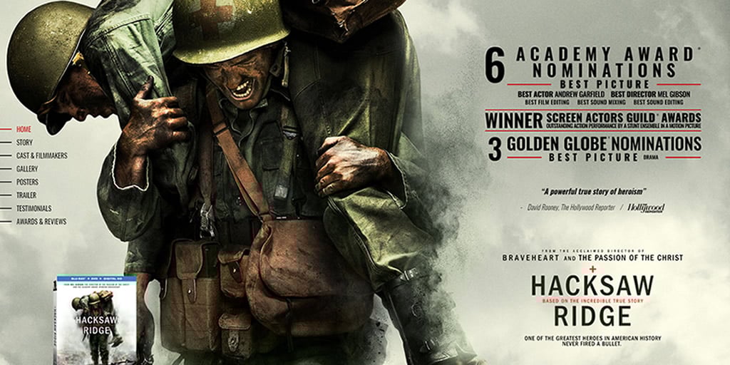 Best Visual Design - Hacksaw Ridge Movie Website