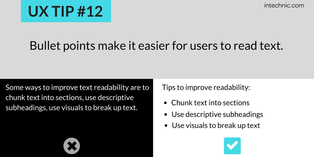 Bullet points make it easier for users to read text