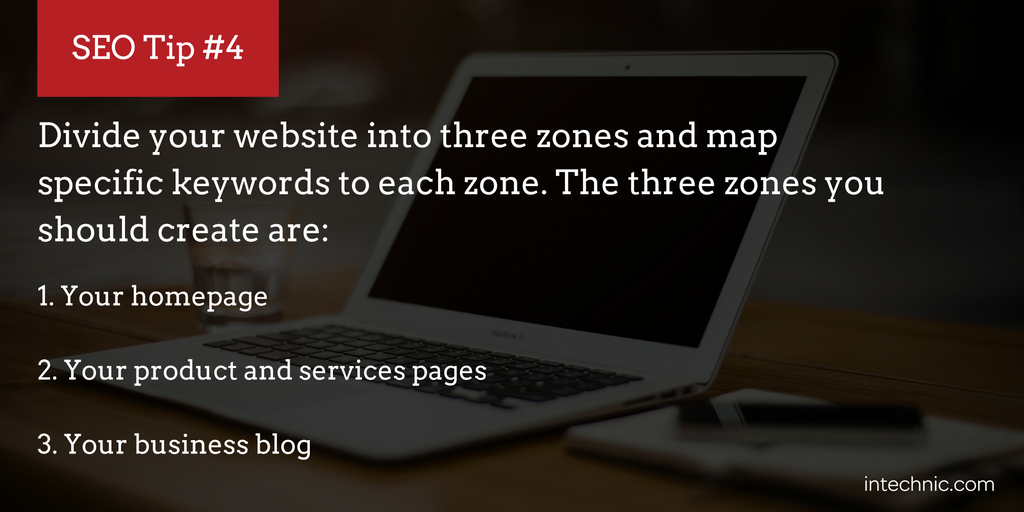 Divide your website into three zones and map specific keywords to each zone