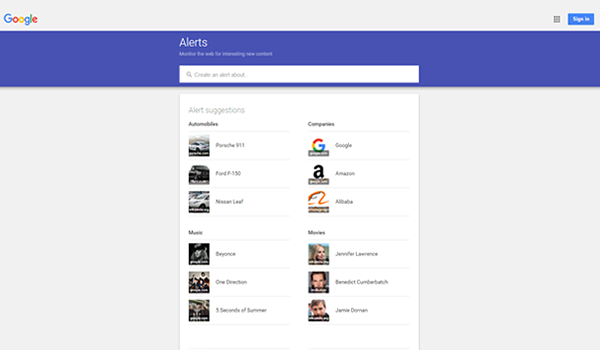 Google Alerts tool for website competitive analysis