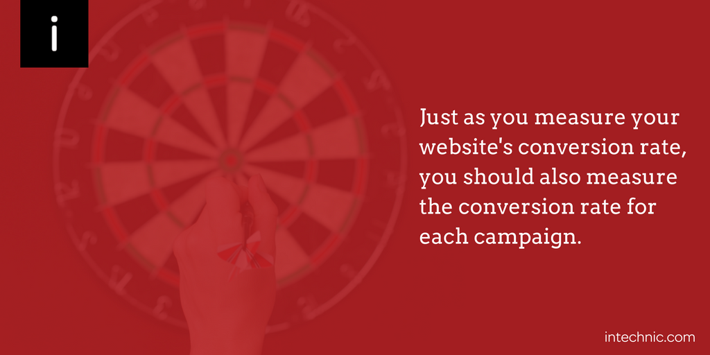 Just as you measure your website's conversion rate, you should also measure the conversion rate for each campaign Just as you measure your website's conversion rate, you should also measure the conversion rate for each campaign