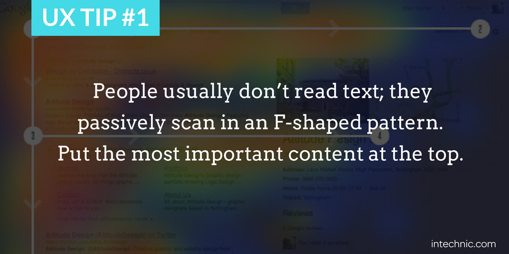 People usually don’t read text; they passively scan in an F-shaped pattern