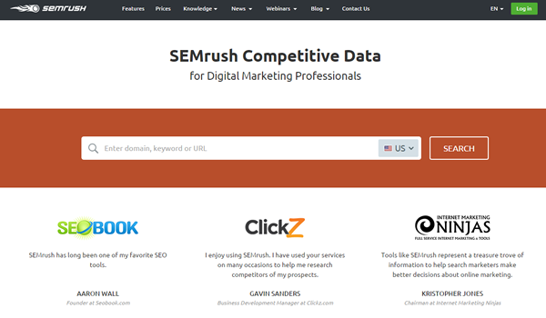 SEMRush tool for website competitive analysis