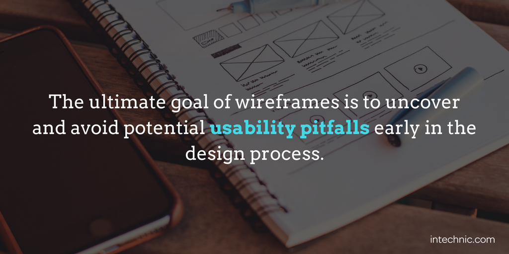 The ultimate goal of wireframes is to uncover and avoid potential usability pitfalls early in the design proce The ultimate goal of wireframes is to uncover and avoid potential usability pitfalls early in the design proce