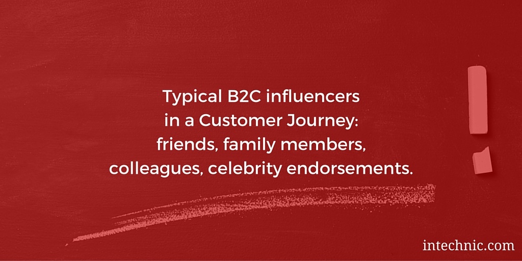 Typical B2C influencers in a Customer Journey - friends, family, colleagues, celebrity endorsements