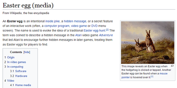 Wikipedia - Easter egg (media)