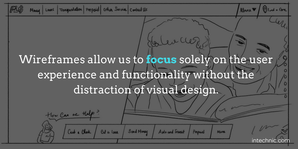 Wireframes allow us to focus solely on the user experience and functionality without the distraction of visual Wireframes allow us to focus solely on the user experience and functionality without the distraction of visual