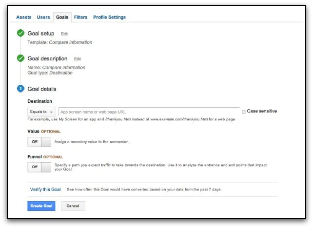google analytics goal details