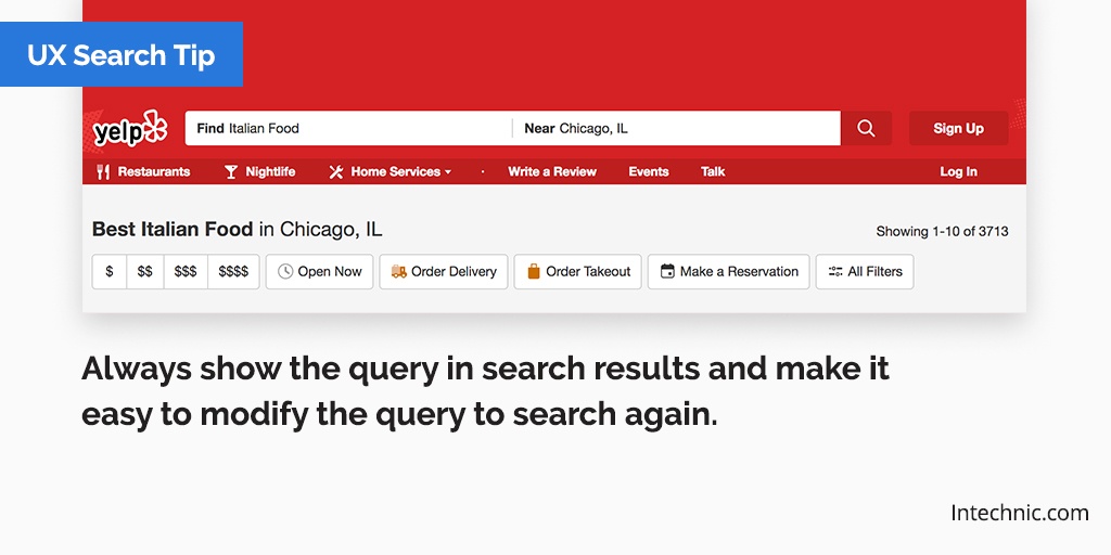 Always show the query in search results and make it easy to modify the query to search again