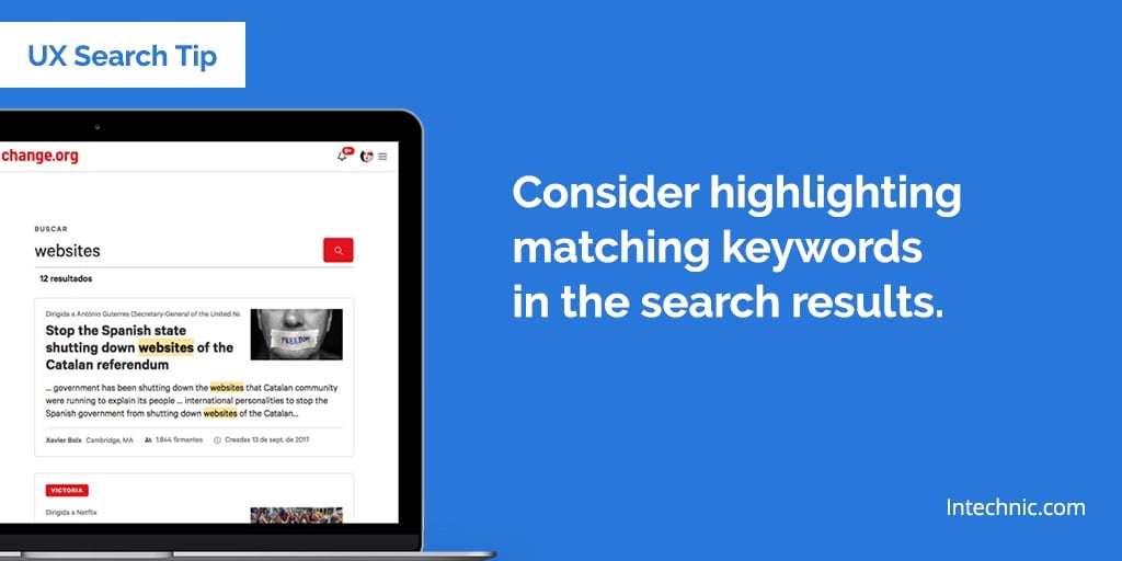 Consider highlighting the matching keywords in the search results