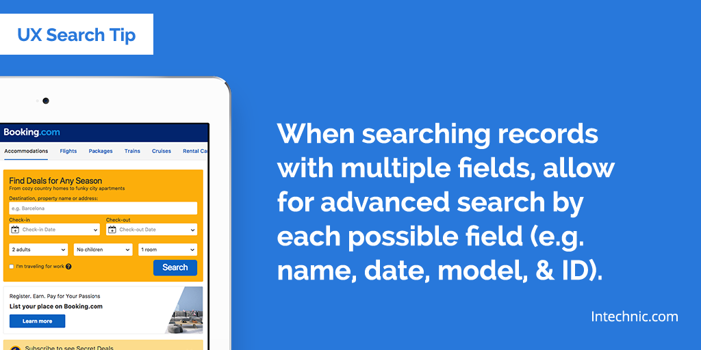 When searching records with multiple fields, allow for advanced search by each possible field